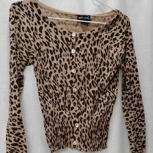 Wet Seal Leopard Print Button-Up Top Vintage Small 2000s